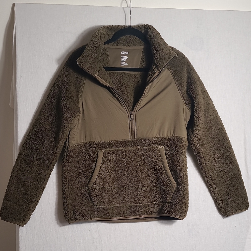 Girlfriend Collective Olive Green Fuzzy Fleece Half-Zip Size Large 3